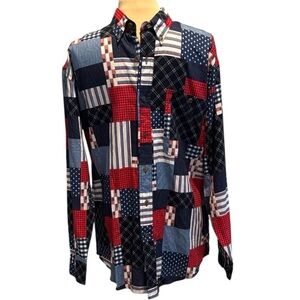 Chaps Ralph Lauren Red white Blue patchwork Button Down Shirt M 4th of July